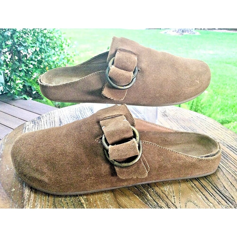 BEEK Size 8 Womans Vulture Mules Clogs Chestnut Suede Leather Slides Adjsutable